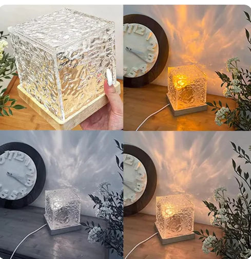 16 Colors LED Water Ripple Ambient Night Light USB Rotating Projection Crystal Table Lamp RGB Dimmable Home Decoration