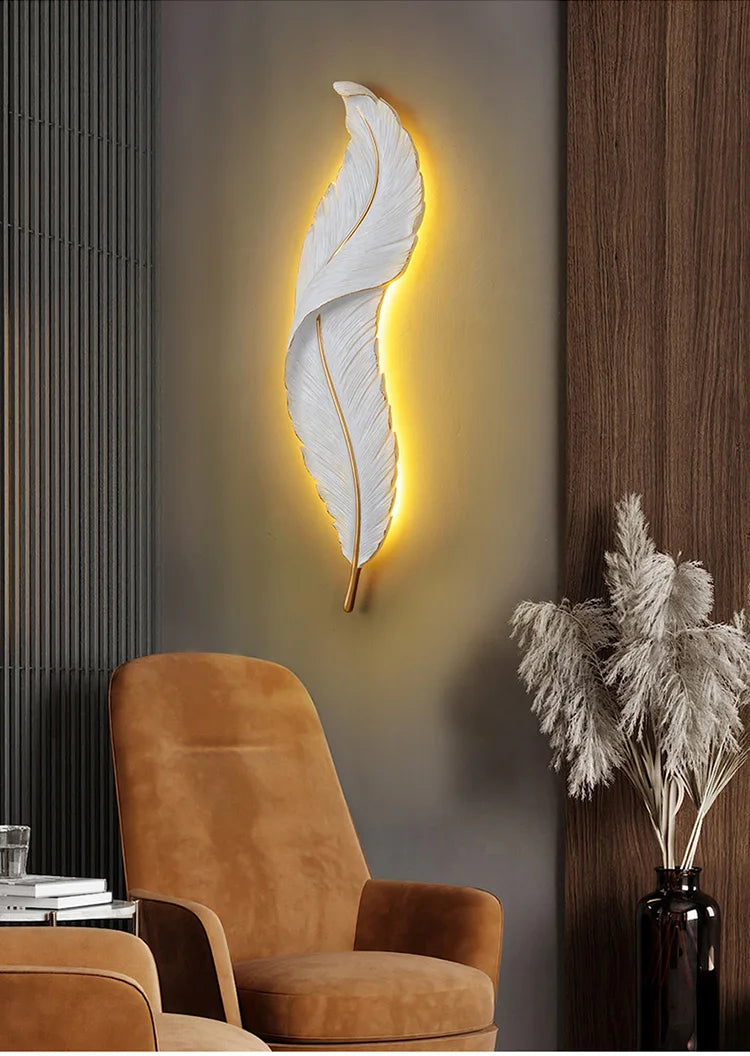 Modern home Feather LED Wall Lamp Living Room fireplace interior light Decoration decor art design luz Bedroom Bedside Lighting