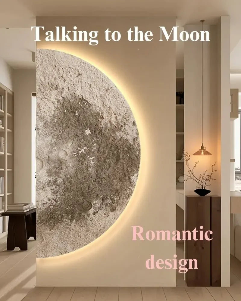 Nordic Wabi Sabi Moon Wall Lamp Minimalist LED Fixture for Hallway Porch Art Background Lighting