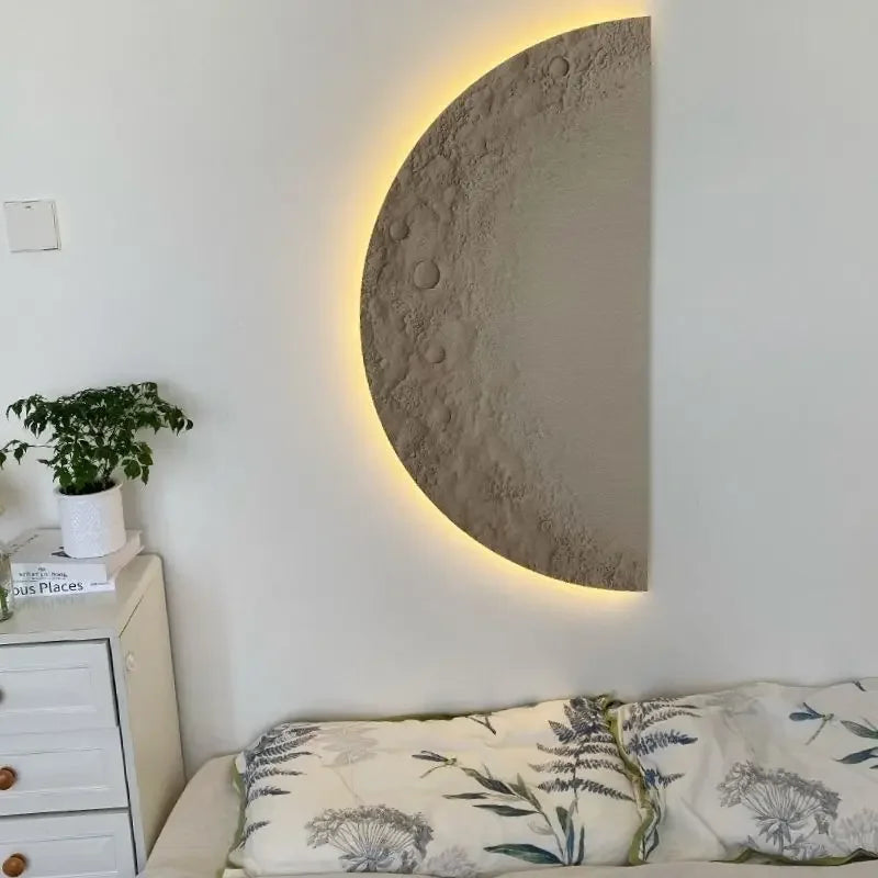 Nordic Wabi Sabi Moon Wall Lamp Minimalist LED Fixture for Hallway Porch Art Background Lighting