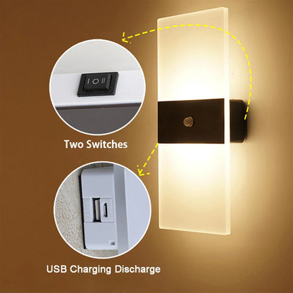 USB Recharge Wall Lamp Touch Motion Sensor Switch Indoor