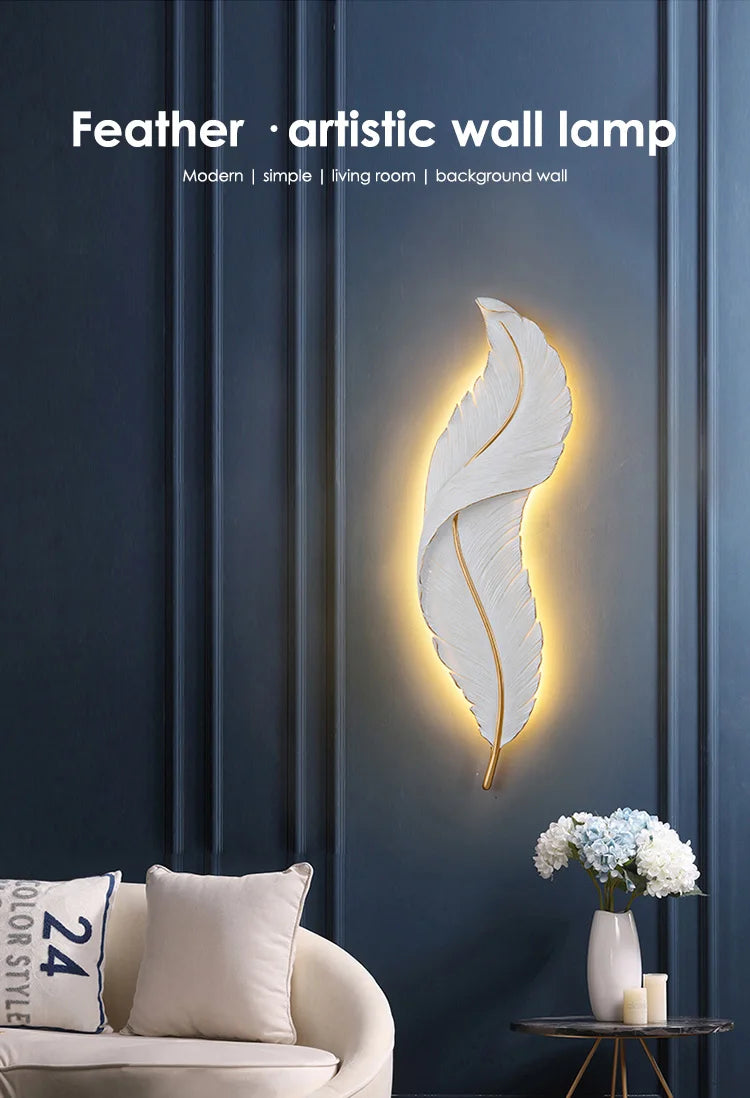 Modern home Feather LED Wall Lamp Living Room fireplace interior light Decoration decor art design luz Bedroom Bedside Lighting