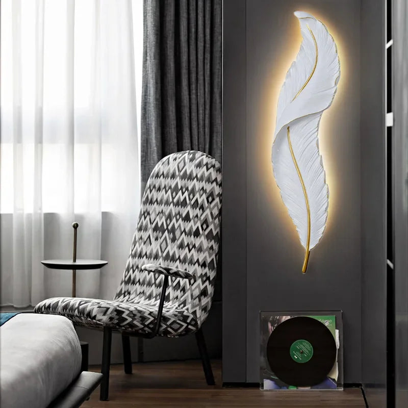 Modern home Feather LED Wall Lamp Living Room fireplace interior light Decoration decor art design luz Bedroom Bedside Lighting