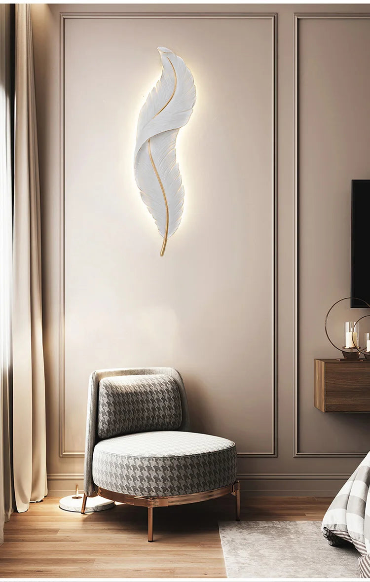 Modern home Feather LED Wall Lamp Living Room fireplace interior light Decoration decor art design luz Bedroom Bedside Lighting