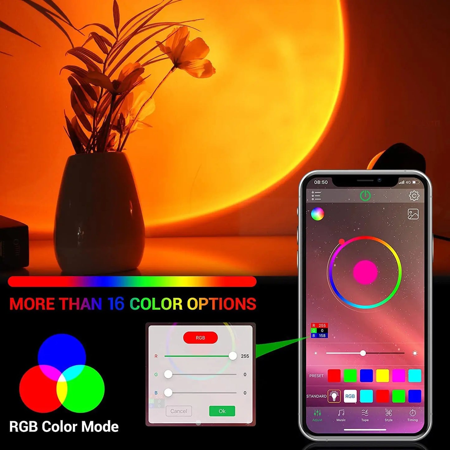 Smart Bluetooth Night Light Rainbow Sunset Projector Lamp